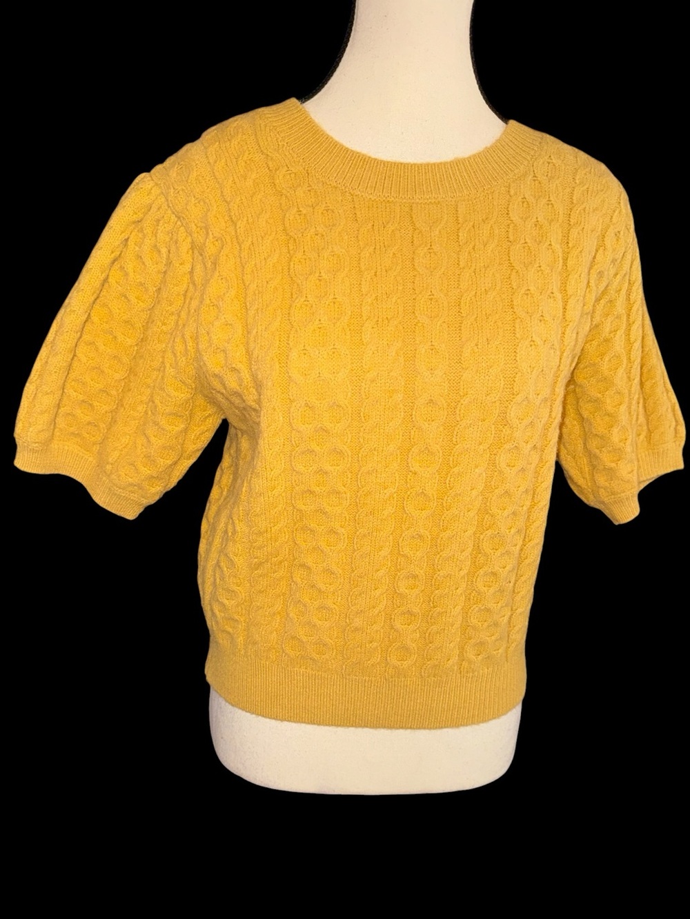 MABLE Cropped Cable Puff Short-Sleeve Sweater - Picture 3 of 8